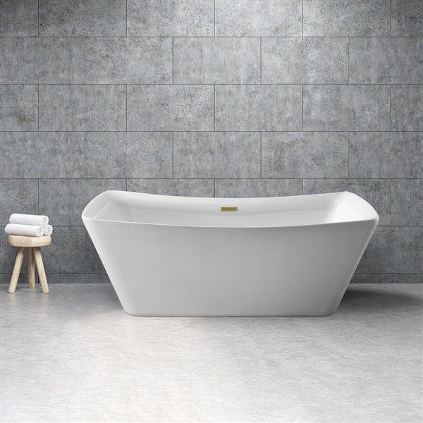 Streamline 30W x 62L Glossy White Acrylic Bathtub and a Polished Gold Center Drain