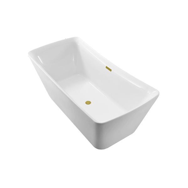 Streamline 30W x 62L Glossy White Acrylic Bathtub and a Polished Gold Center Drain