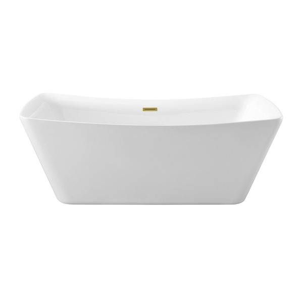 Streamline 30W x 62L Glossy White Acrylic Bathtub and a Polished Gold Center Drain