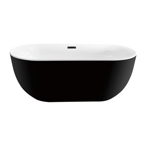 Streamline 28W x 59L Glossy Black Acrylic Bathtub and a Matte Black Center Drain