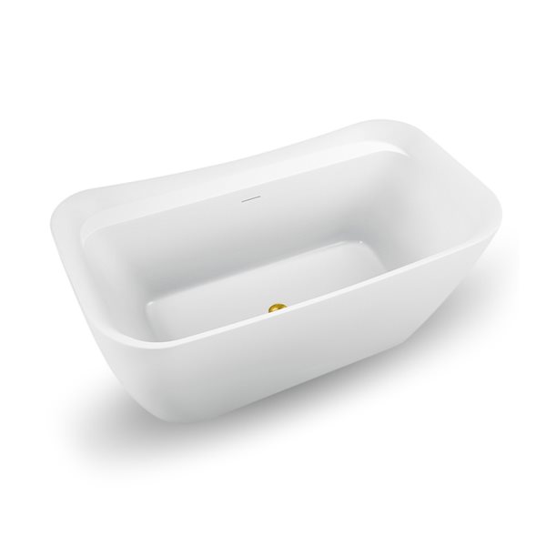 Streamline 31W x 59L Glossy White Acrylic Bathtub and a Polished Gold Center Drain