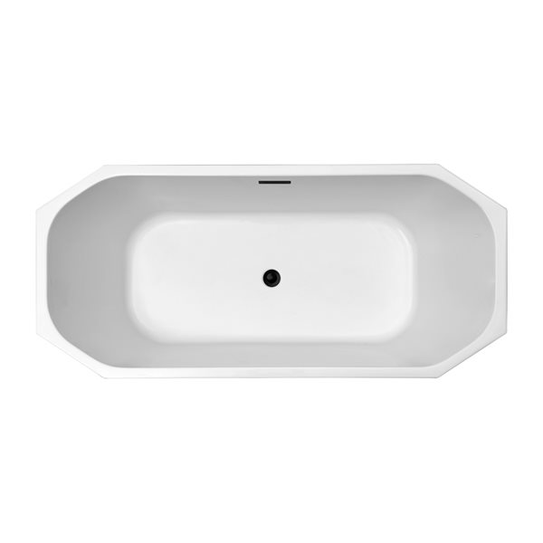 Baignoire en acrylique blanc lustré Streamline de 28 po x 59 po avec drain centré noir mat