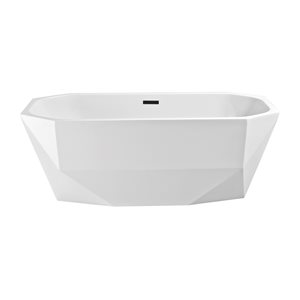 Streamline 28W x 59L Glossy White Acrylic Bathtub and a Matte Black Center Drain