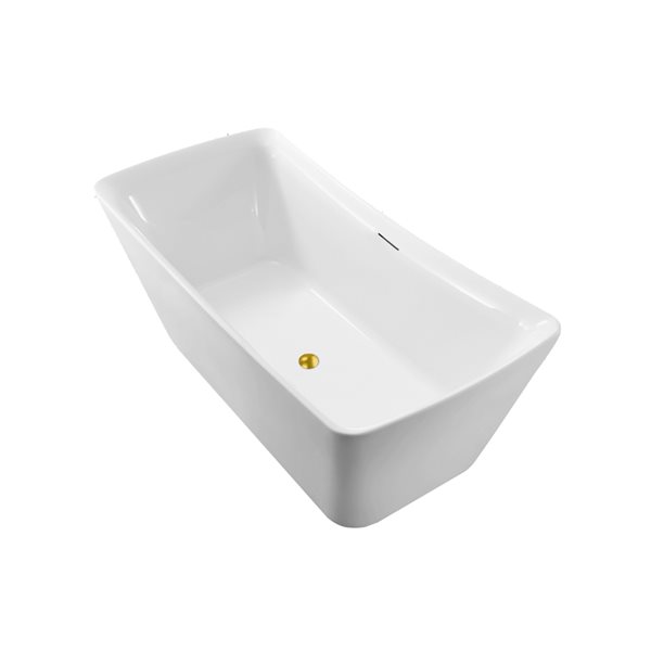 Streamline 30W x 62L Glossy White Acrylic Bathtub and a Polished Gold Center Drain