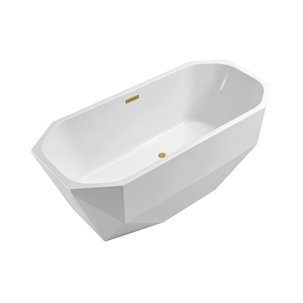 Streamline 28W x 59L Glossy White Acrylic Bathtub and a Polished Gold Center Drain