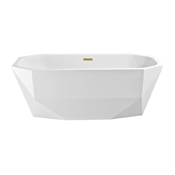 Streamline 28W x 59L Glossy White Acrylic Bathtub and a Polished Gold Center Drain