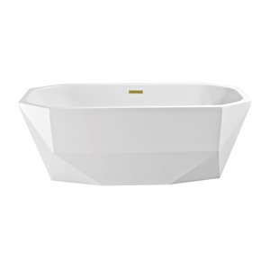 Streamline 28W x 59L Glossy White Acrylic Bathtub and a Polished Gold Center Drain