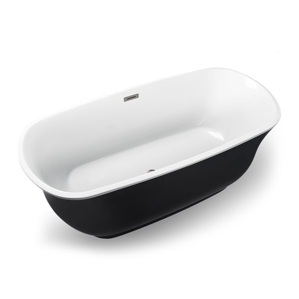 Streamline 31W x 67L Glossy Black Acrylic Bathtub and a Brushed Nickel Center Drain