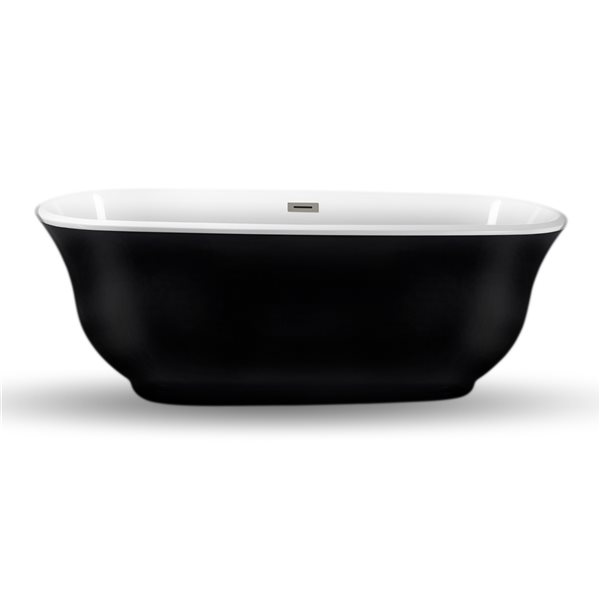 Streamline 31W x 67L Glossy Black Acrylic Bathtub and a Brushed Nickel Center Drain