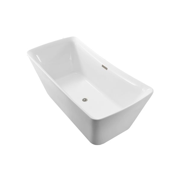 Streamline 30W x 62L Glossy White Acrylic Bathtub and a Brushed Nickel Center Drain