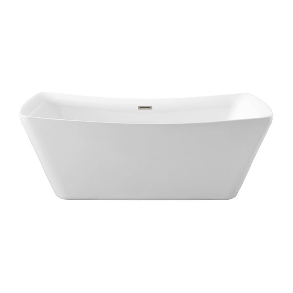 Streamline 30W x 62L Glossy White Acrylic Bathtub and a Brushed Nickel Center Drain