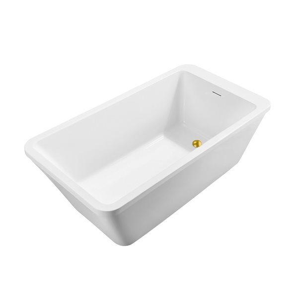 Streamline 32W x 60L Glossy White Acrylic Bathtub and a Polished Gold Reversible Drain