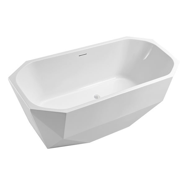 Streamline 29W x 63L Glossy White Acrylic Bathtub and a Glossy White Center Drain