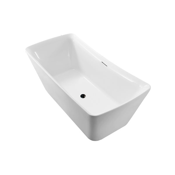 Streamline 30W x 62L Glossy White Acrylic Bathtub and a Matte Black Center Drain