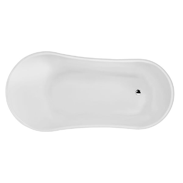 Baignoire sur pieds chrome poli en acrylique blanc lustré Streamline de 28 po x 59 po avec drain réversible