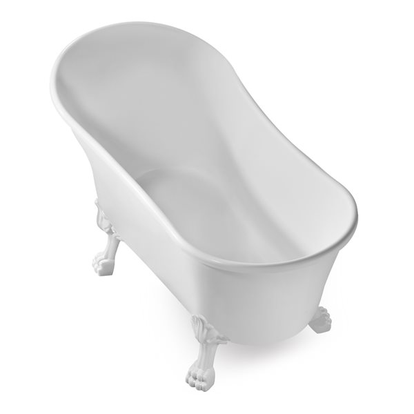 Streamline 28W x 63L Glossy White Acrylic Clawfoot Bathtub with Glossy White Feet and Reversible Drain