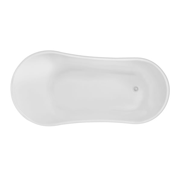 Streamline 28W x 63L Glossy White Acrylic Clawfoot Bathtub with Glossy White Feet and Reversible Drain