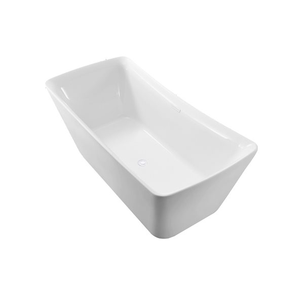 Streamline 30W x 62L Glossy White Acrylic Bathtub and a Glossy White Center Drain