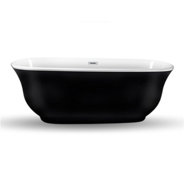 Streamline 31W x 67L Glossy Black Acrylic Bathtub and a Polished Chrome Center Drain