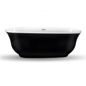 Streamline 31W x 67L Glossy Black Acrylic Bathtub and a Polished Chrome Center Drain