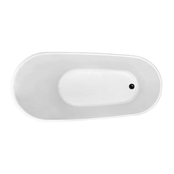 Streamline 31W x 67L Glossy White Acrylic Bathtub and a Matte Black Reversible Drain