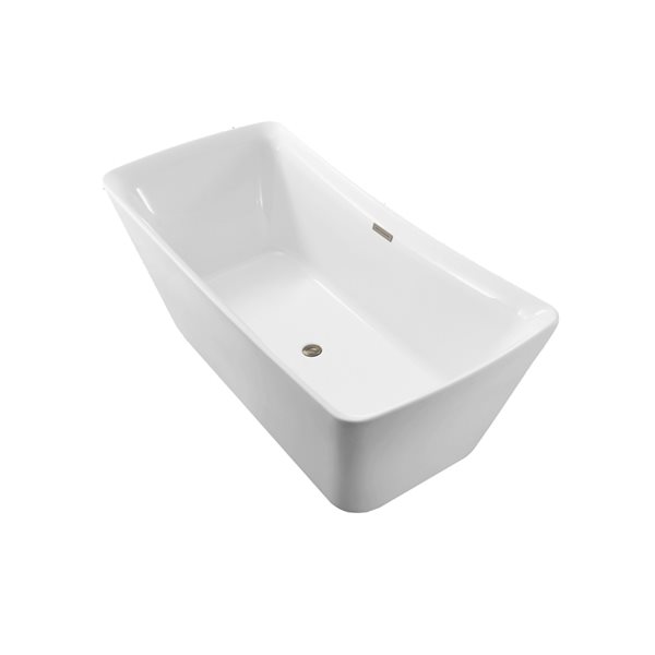 Baignoire en acrylique blanc lustré Streamline de 31 po x 70 po avec drain centré nickel brossé