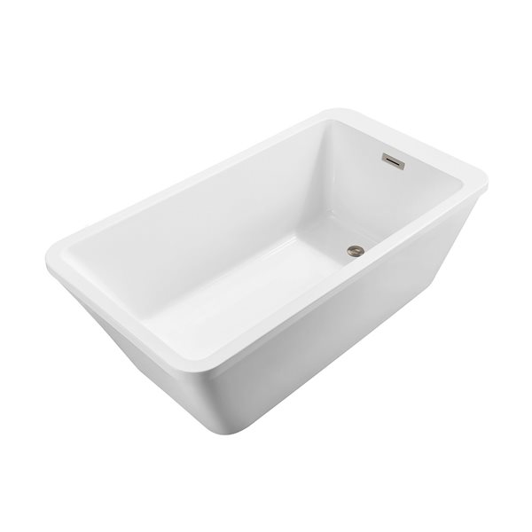 Streamline 32W x 60L Glossy White Acrylic Bathtub and a Brushed Nickel Reversible Drain