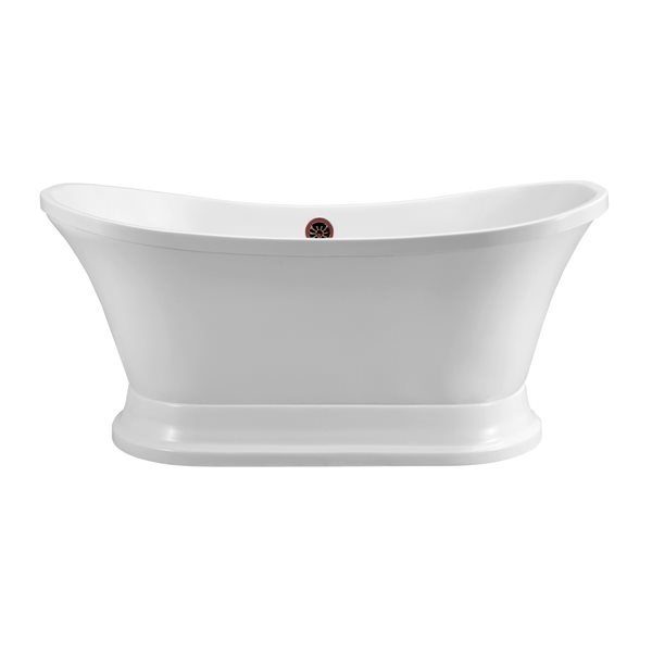 Streamline 34W x 68L Glossy White Acrylic Bathtub and a Matte Oil Rubbed Bronze Center Drain