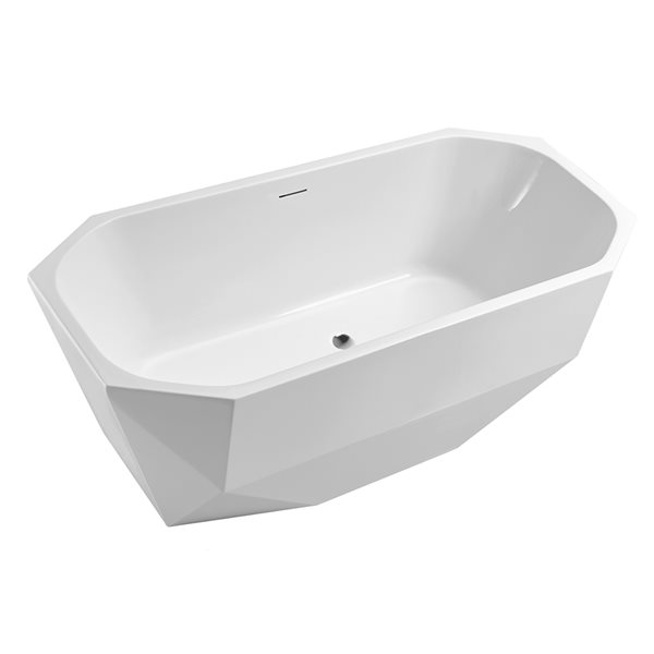 Streamline 29W x 63L Glossy White Acrylic Bathtub and a Polished Chrome Center Drain