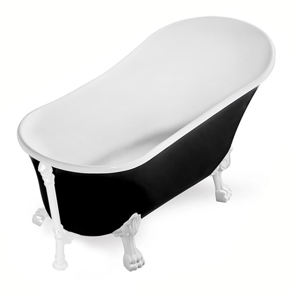 Streamline 32W x 67L Glossy Black Acrylic Clawfoot Bathtub with Glossy White Feet and Reversible Drain