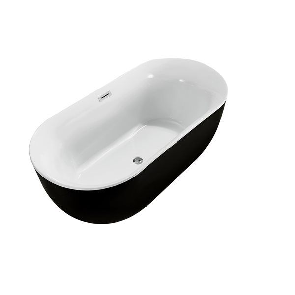 Streamline 31W x 67L Glossy Black Acrylic Bathtub and a Polished Chrome Center Drain