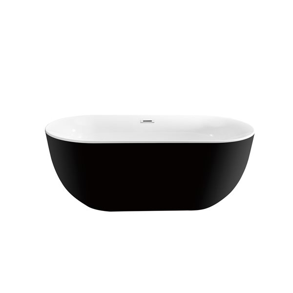 Streamline 31W x 67L Glossy Black Acrylic Bathtub and a Polished Chrome Center Drain