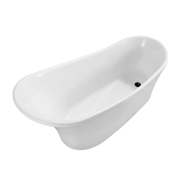 Streamline 28W x 59L Glossy White Acrylic Bathtub and a Matte Black Reversible Drain