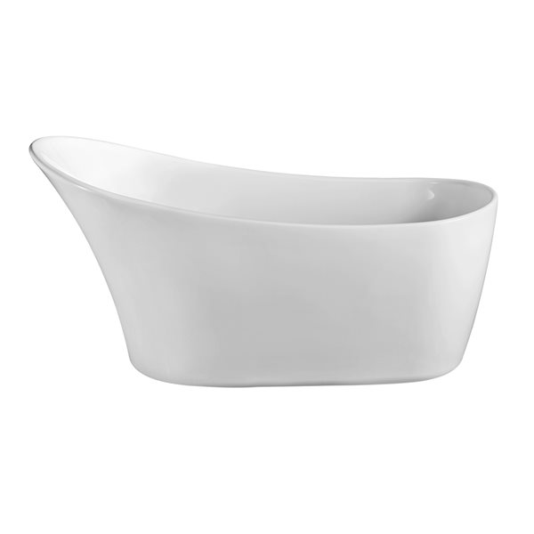 Streamline 28W x 59L Glossy White Acrylic Bathtub and a Matte Black Reversible Drain