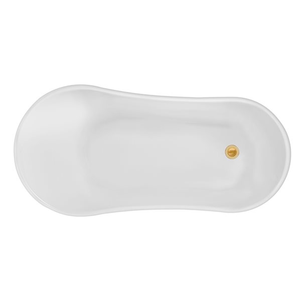 Baignoire sur pieds or poli en acrylique blanc lustré Streamline de 28 po x 59 po avec drain réversible