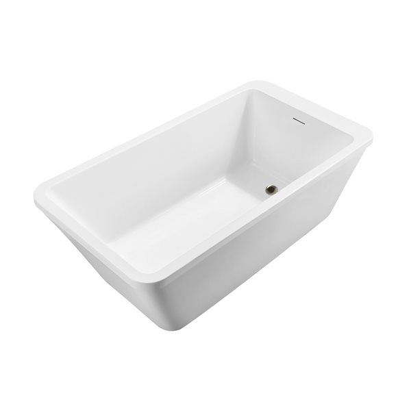 Streamline 32W x 60L Glossy White Acrylic Bathtub and a Brushed Nickel Reversible Drain