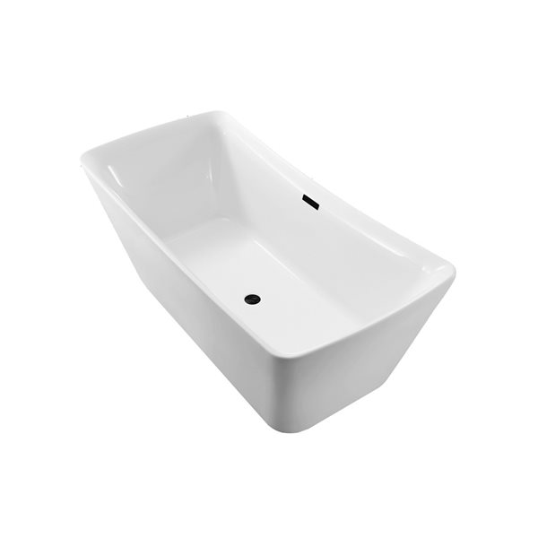 Streamline 30W x 62L Glossy White Acrylic Bathtub and a Matte Black Center Drain