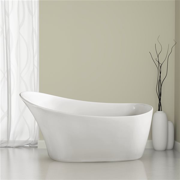 Streamline 31W x 67L Glossy White Acrylic Bathtub and a Polished Gold Reversible Drain