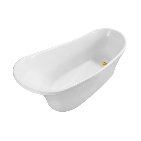 Streamline 31W x 67L Glossy White Acrylic Bathtub and a Polished Gold Reversible Drain