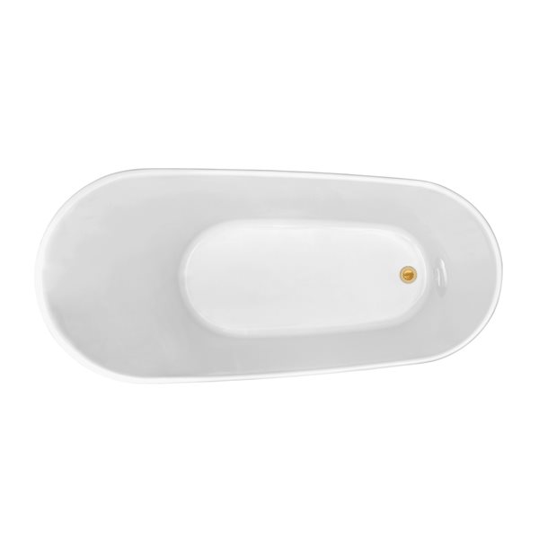 Streamline 31W x 67L Glossy White Acrylic Bathtub and a Polished Gold Reversible Drain