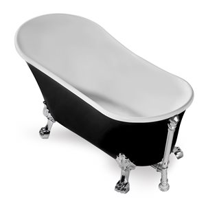 Streamline 32W x 67L Glossy Black Acrylic Clawfoot Bathtub with Polished Chrome Feet and Reversible Drain