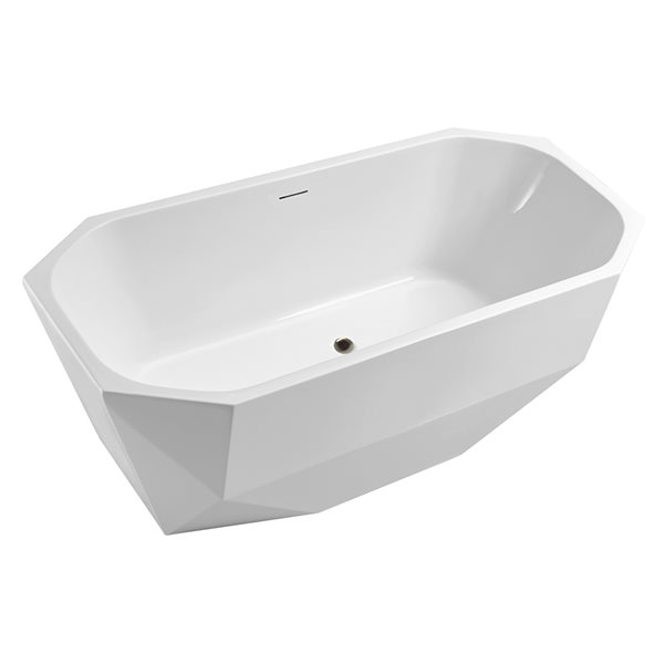 Streamline 29W x 63L Glossy White Acrylic Bathtub and a Brushed Nickel Center Drain