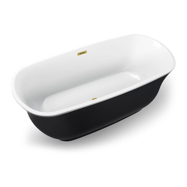 Streamline 31W x 67L Glossy Black Acrylic Bathtub and a Polished Gold Center Drain