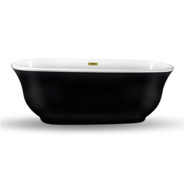 Streamline 31W x 67L Glossy Black Acrylic Bathtub and a Polished Gold Center Drain