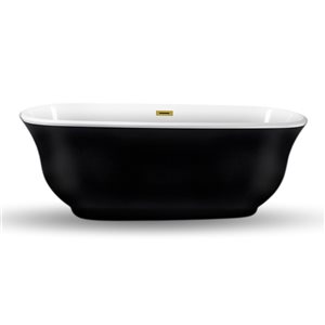 Streamline 31W x 67L Glossy Black Acrylic Bathtub and a Polished Gold Center Drain