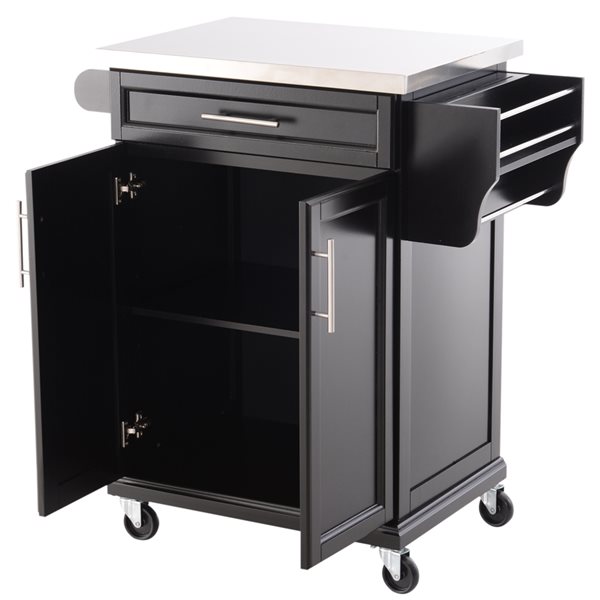 HomCom Black Wood Base with Stainless Steel Top Kitchen Cart - 17.99-in x 32.87-in x 35.63-in