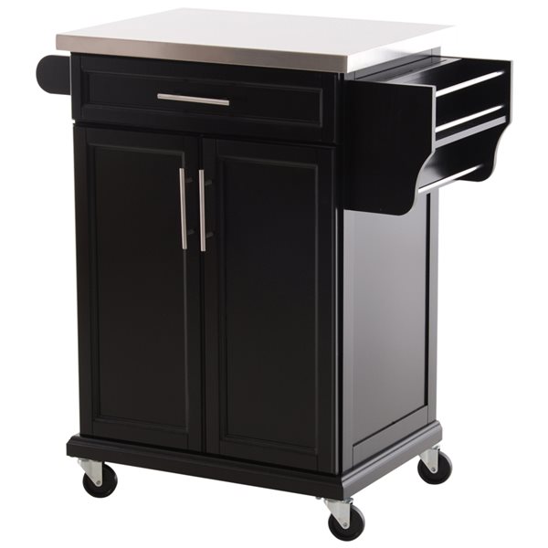 HomCom Black Wood Base with Stainless Steel Top Kitchen Cart - 17.99-in x 32.87-in x 35.63-in