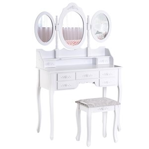 HomCom 35.5-in White Makeup Vanity with 7 Drawers