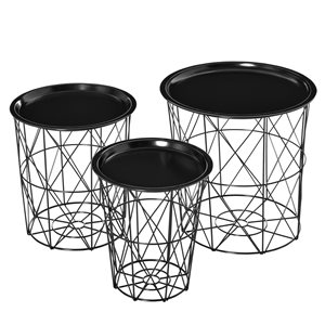 Ensemble de tables pour canapé rondes HomCom en métal noir, 3 pièces