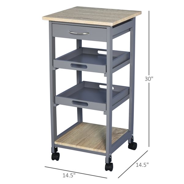 HomCom Grey Wood Base with Southern Yellow Pine Wood Top Kitchen Cart - 14.57-in x 14.57-in x 29.92-in